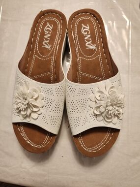 White Floral Slide Sandals for Women